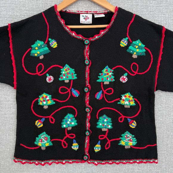 Nutcracker Sweaters - Nutcracker Vtg Christmas Cardigan Sweater Holiday Trees Womens M Cottage Teacher